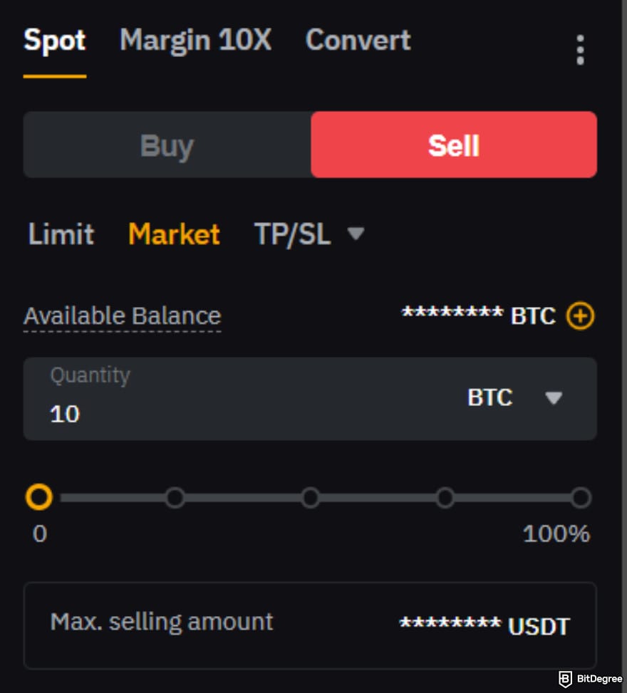 How to withdraw money from Bybit: the [Sell] order settings on Bybit's spot market.