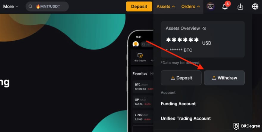 How to withdraw money from Bybit: the [Withdraw] button on Bybit.