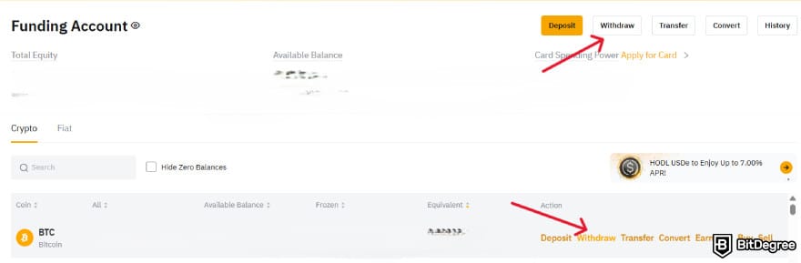How to withdraw money from Bybit: two options to withdraw from the Funding Account.