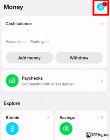 How to withdraw money from Cash App: the [Profile Icon] at the top right corner.