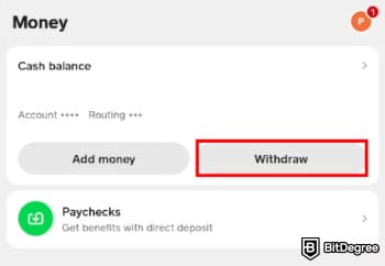 How to withdraw money from Cash App: the [Withdraw] button under cash balance.