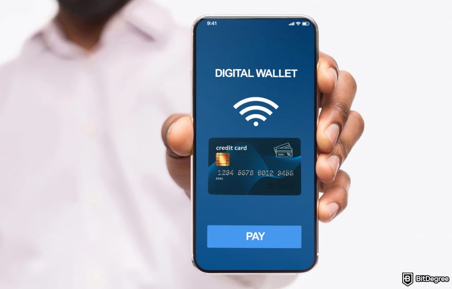 How to withdraw money from checking account: a man holding a phone showing digital wallet text. How to withdraw money from checking account: a man holding a phone showing digital wallet text.