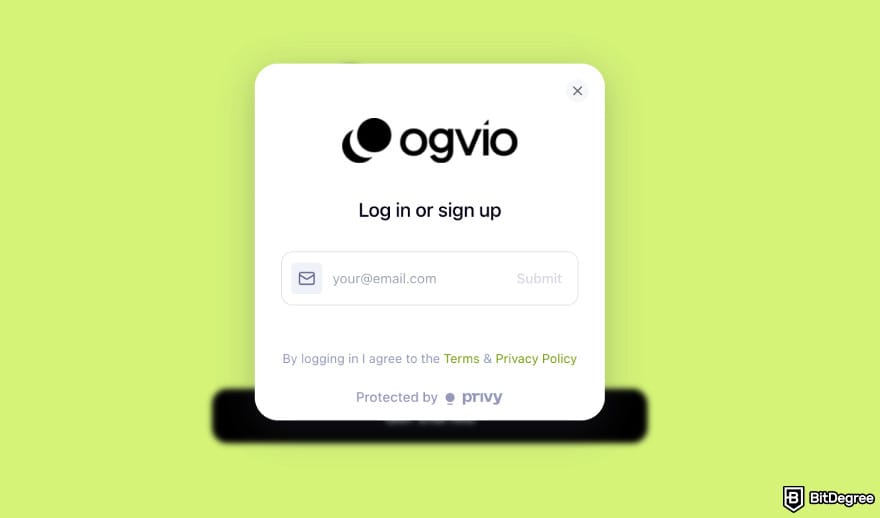 Best way to send money to Canada: Ogvio sign up page.