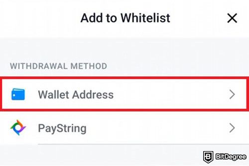How to withdraw money from Crypto.com: Choosing a withdrawal method to whitelist on the Crypto.com app.