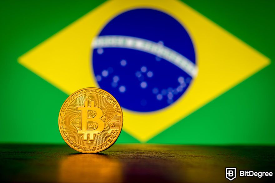 How to withdraw money from Crypto.com: A Bitcoin token in front of the Brazilian flag.