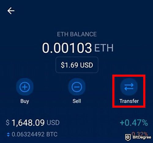 How to withdraw money from Crypto.com: The ETH balance page on the Crypto.com app.