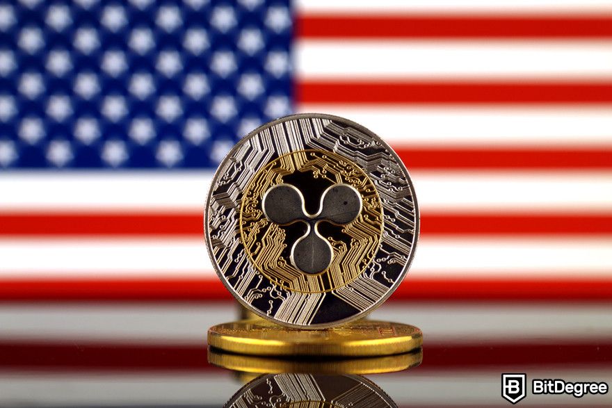How to withdraw money from Crypto.com: Ripple tokens in front of a US flag.