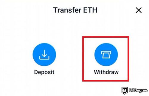 How to withdraw money from Crypto.com: The Withdraw ETH option on the Crypto.com app.