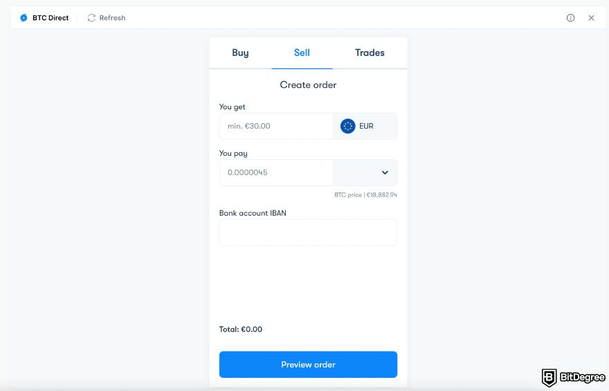 How to withdraw money from DeFi wallet: preview order.