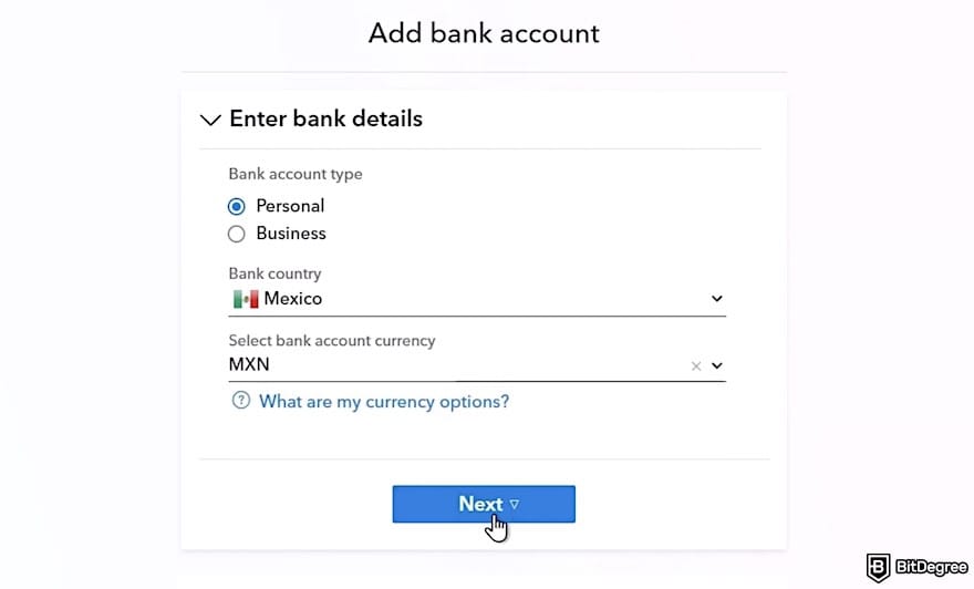 How to withdraw money from Fiverr: entering bank details on Payoneer.