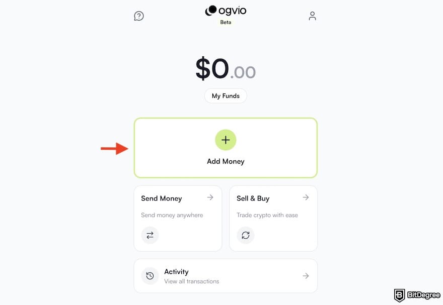 How to withdraw money from Fiverr: Ogvio's dashboard, with an arrow pointing at the [Add Money] button.