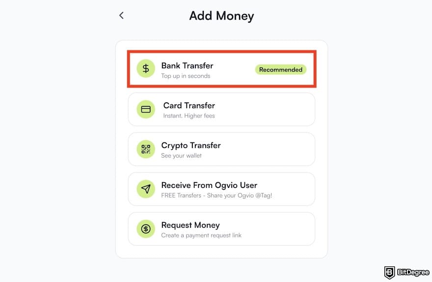 How to send money to Pakistan from UK: the [Bank Transfer] menu outlined.