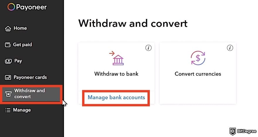 How to withdraw money from Fiverr: adding a bank account on Payoneer.