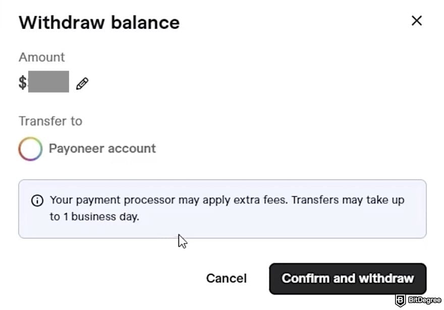 How to withdraw money from Fiverr: entering withdrawal balance on Fiverr.