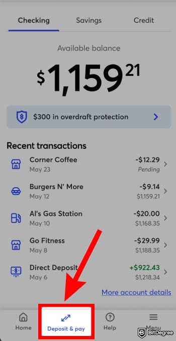How to withdraw money from GO2bank without card: go to the [Deposit & Pay] menu.