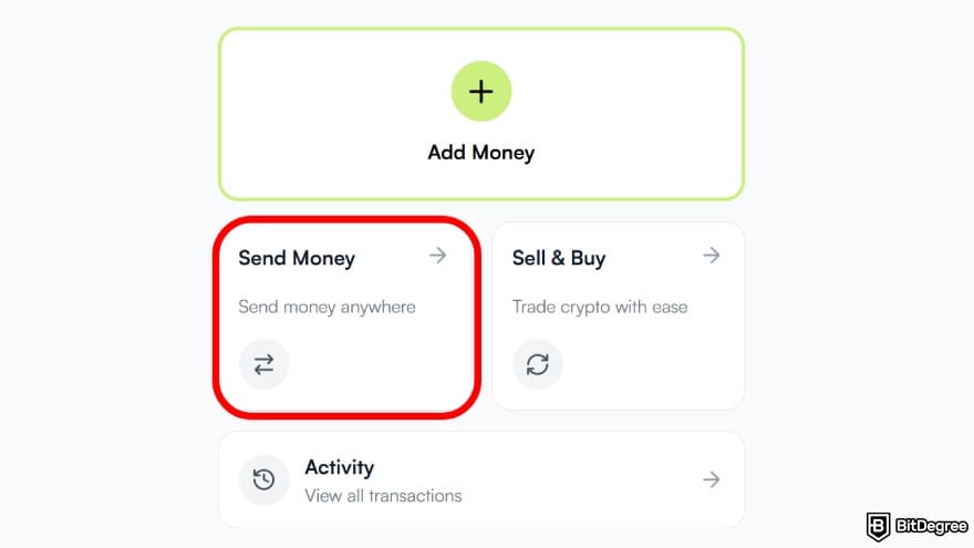 How to withdraw money from GO2bank without card: select [Send Money] on the main dashboard.