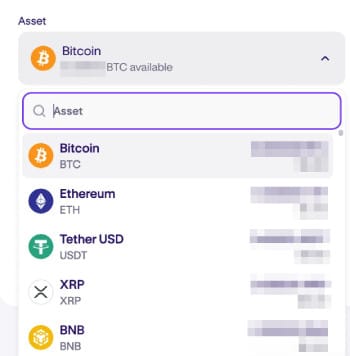 How to withdraw money from Kraken: Asset dropdown.