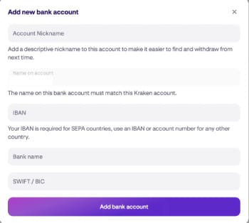 How to withdraw money from Kraken: bank account details.