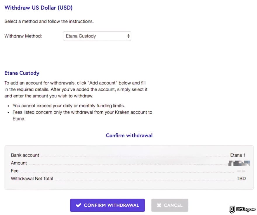 How to withdraw money from Kraken: Confirm Withdrawal page.