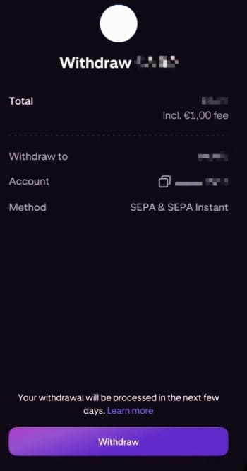 How to withdraw money from Kraken: confirmation page.