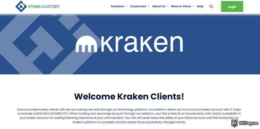 How to withdraw money from Kraken: Etana Custody website.