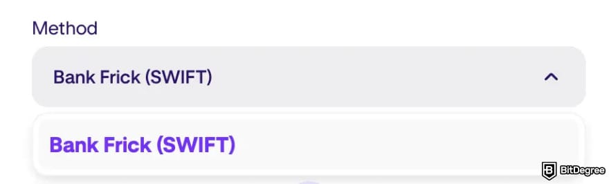 How to withdraw money from Kraken: Method dropdown.