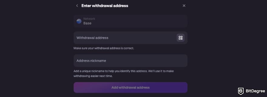 How to withdraw money from Kraken: Kraken asking you to enter the withdrawal address.