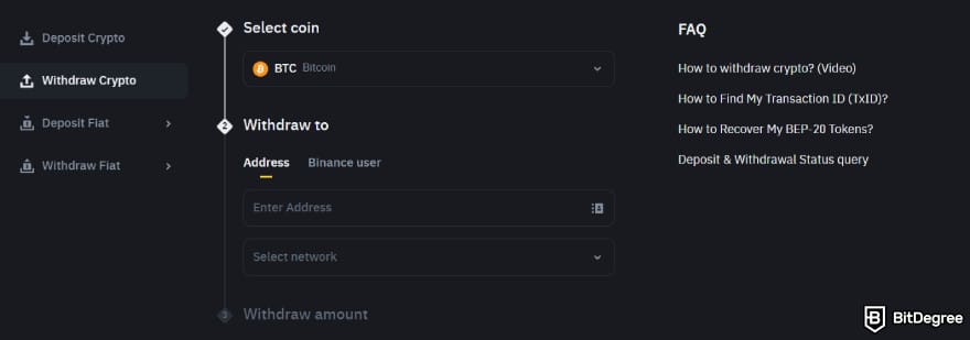 How to withdraw money from KuCoin: Binance's crypto withdrawal interface.