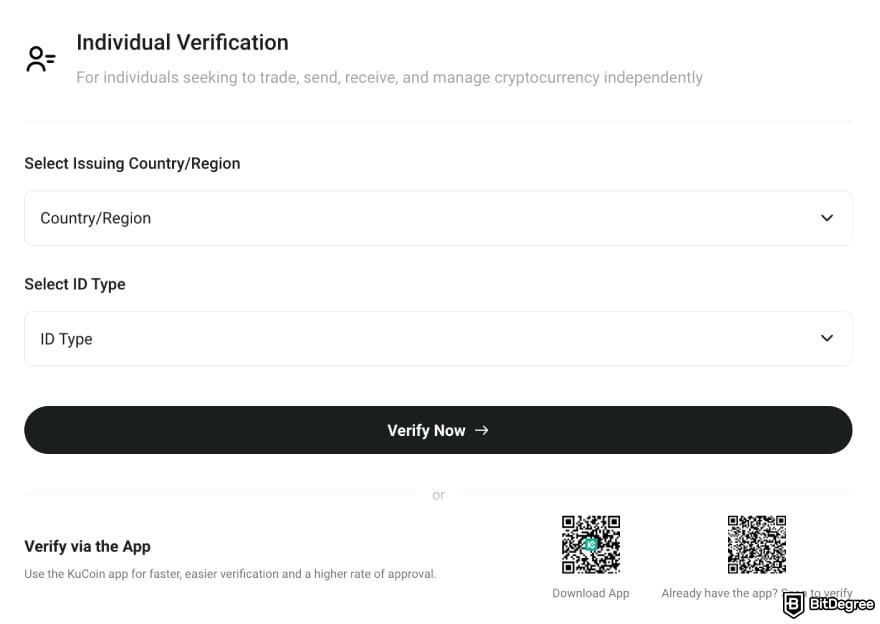 How to withdraw money from KuCoin: select document type and issuing country.