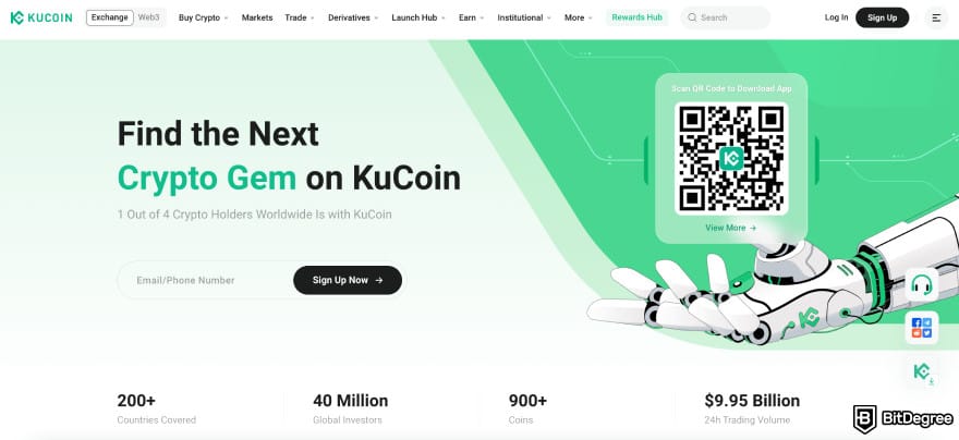 Cách rút tiền từ KuCoin: trang chủ của trang web KuCoin.