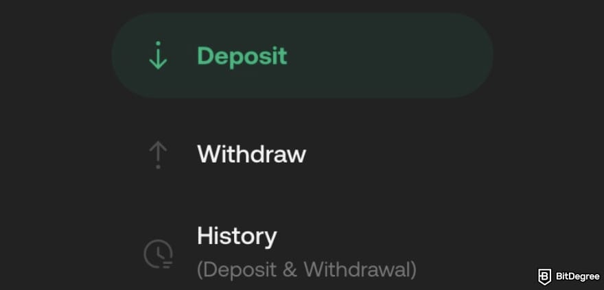 How to withdraw money from KuCoin: [Deposit], [Withdraw], and [History] option on KuCoin.