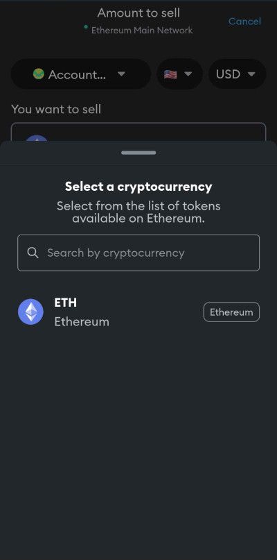 How to withdraw money from MetaMask: choose the crypto and its respective network.