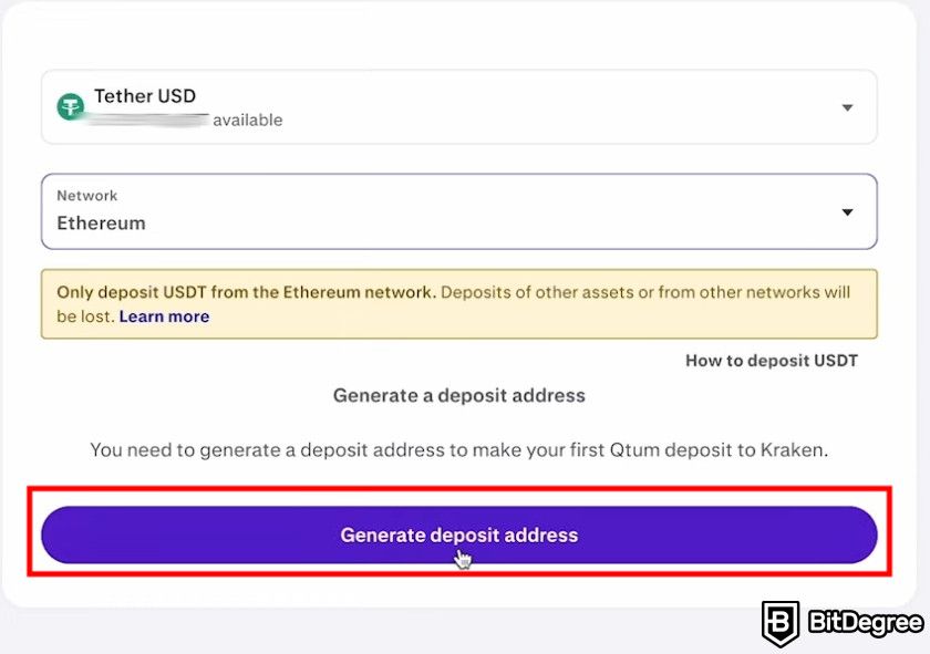 How to withdraw money from MetaMask: generate Kraken deposit address.