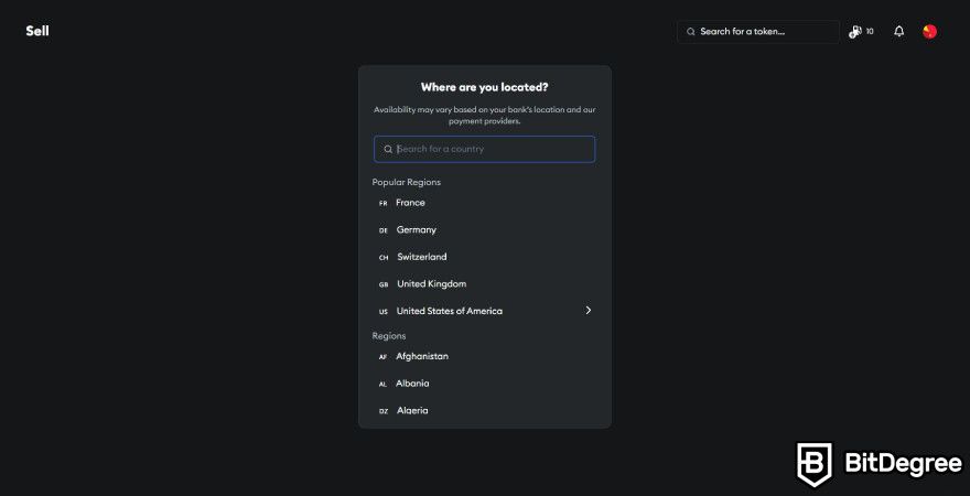 How to withdraw money from MetaMask: pick your region.