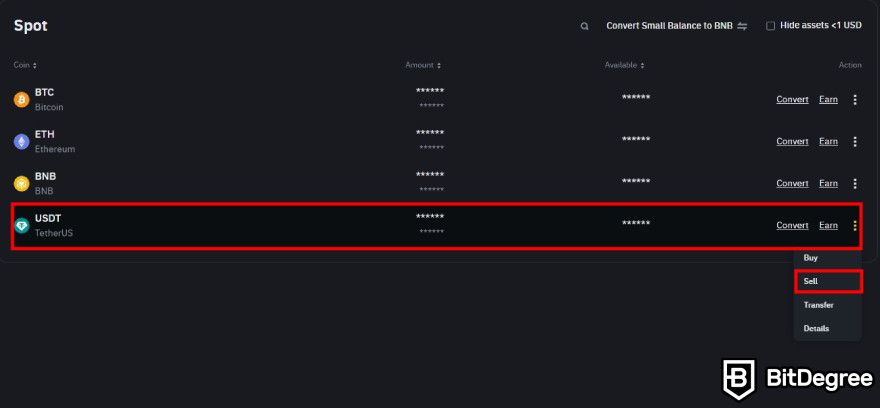 How to withdraw money from MetaMask: sell your coins on Binance.