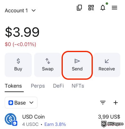 How to withdraw money from MetaMask: click the [Send] button.