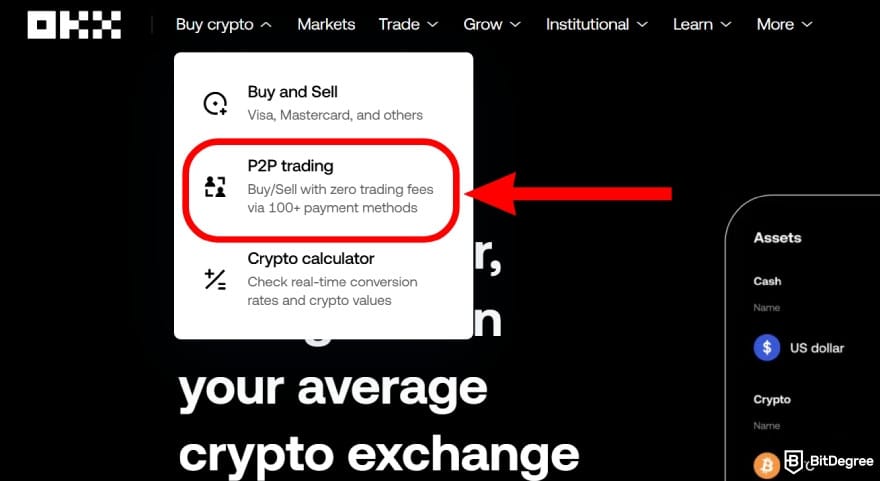 How to withdraw money from OKX in India: go to [P2P trading].