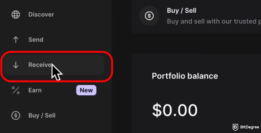 How to withdraw money from OKX in India: select the [Receive] option in the left sidebar.