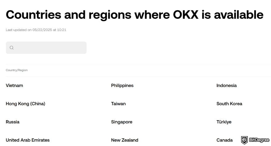 How to withdraw money from OKX in Philippines: OKX available regions.