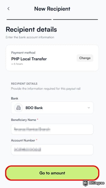 How to withdraw money from OKX in Philippines: insert bank details.