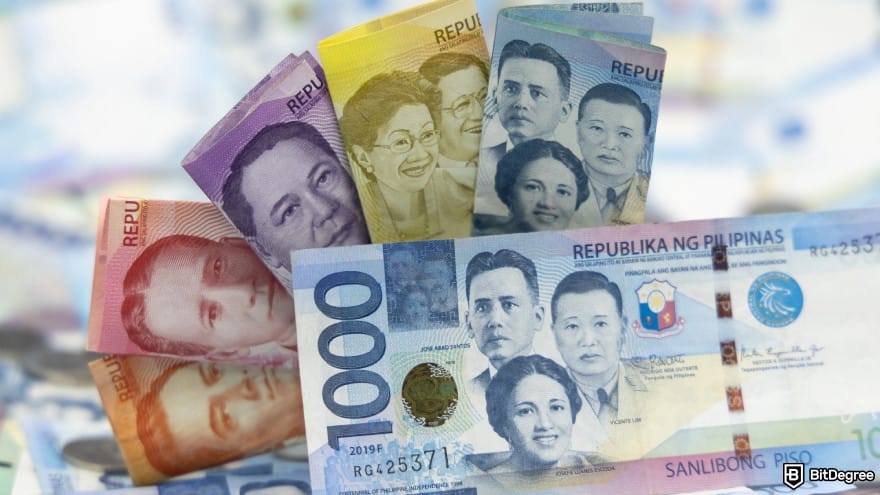 How to withdraw money from OKX in Philippines: various Philippine banknotes.