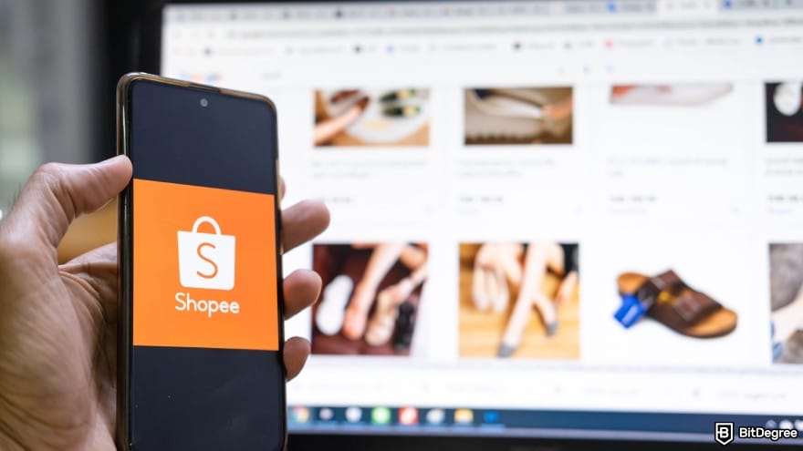 How to withdraw money from OKX in Philippines: a person holding smartphone to app Shopee.
