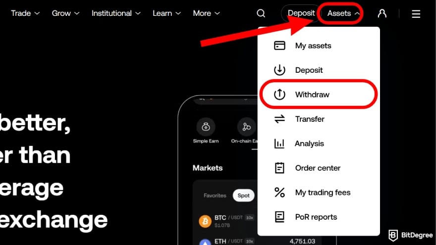 How to withdraw money from OKX in Philippines: start withdrawing from OKX.