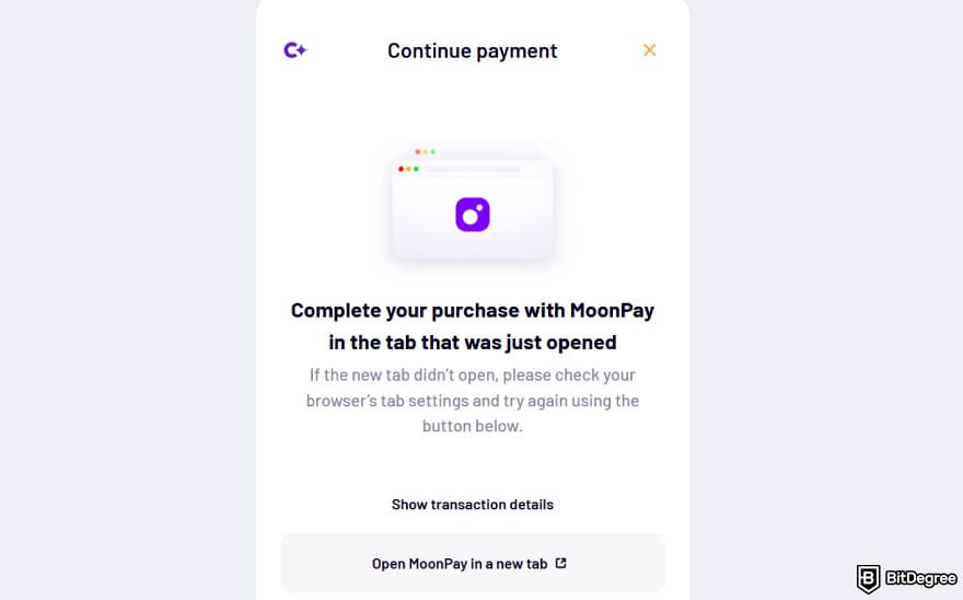 How to withdraw money from PayPal: the prompt to complete the purchase on the chosen payment provider platform.