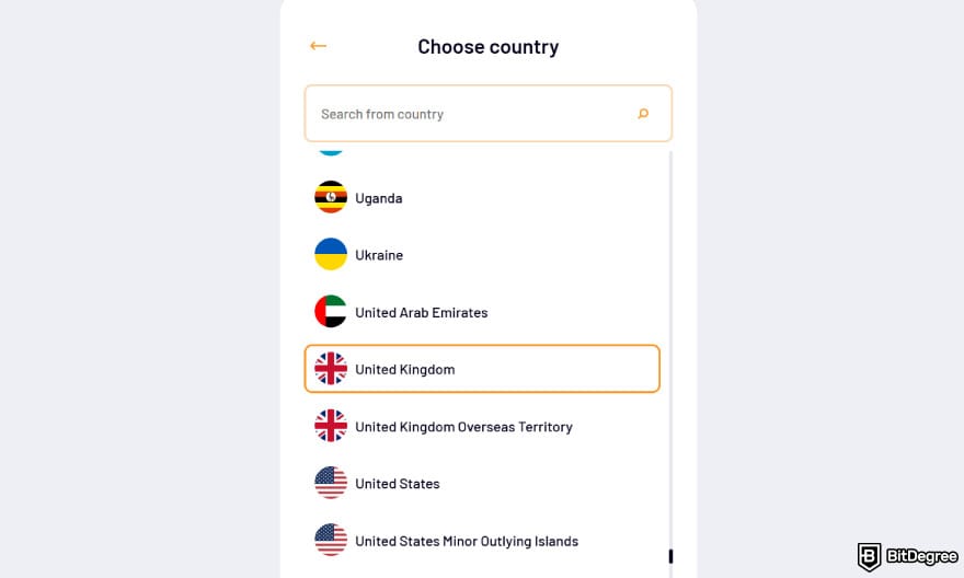 How to withdraw money from PayPal: choose a country.