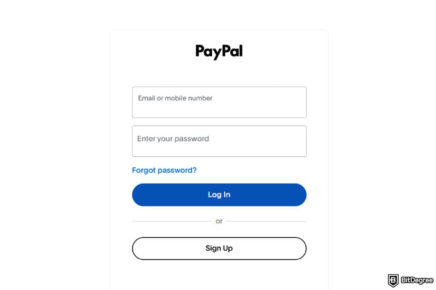 How to withdraw money from PayPal: the log in screen.