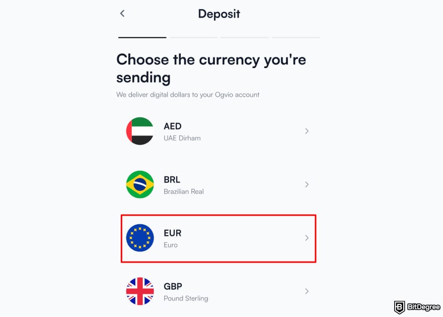 How to withdraw money from prepaid card online: Ogvio bank transfer deposit highlighting EUR currency. How to withdraw money from prepaid card online: Ogvio bank transfer deposit highlighting EUR currency.