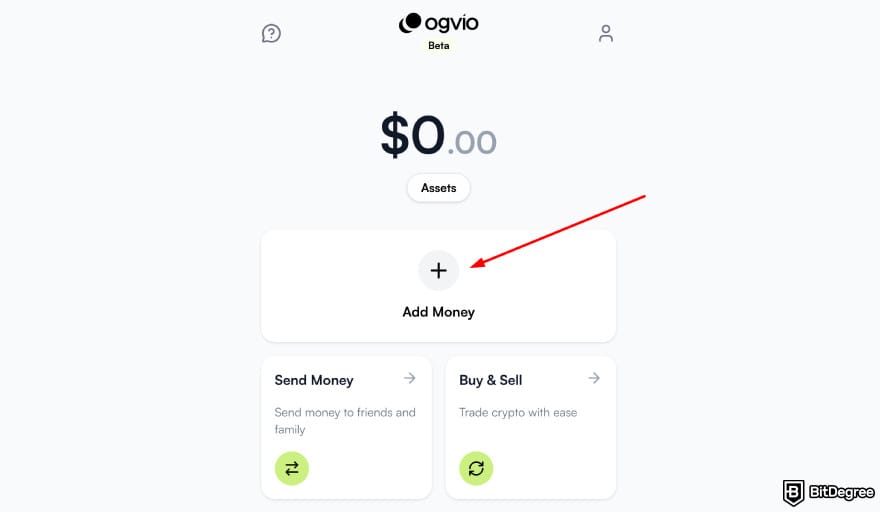 How to withdraw money from prepaid card online: Ogvio main page highlighting the [Add Money] option.