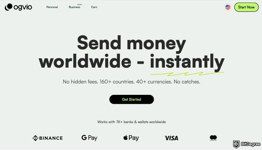How to withdraw money from savings account: a screenshot of Ogvio homepage.