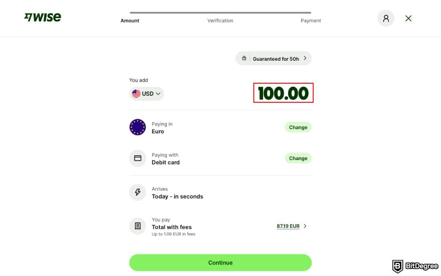 How to withdraw from savings account: enter the amount of money you want to deposit into Wise.